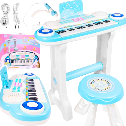 Dětské elektronické piano s mikrofonem a stoličkou mp3, modré