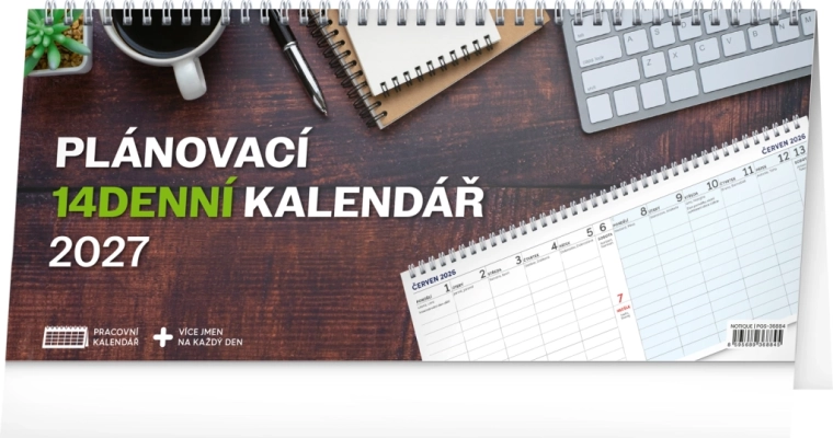 Notique stolní pracovní kalendář 2027 – 14denní, 33 × 14,5 cm