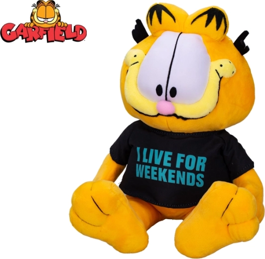 Plyšový kocour GARFIELD 24 cm – sedící, tričko I live for weekends