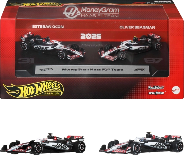 Hot Wheels Premium Formula 1 MoneyGram Haas sada 2 kovových modelů F1 Ocon a Bearman