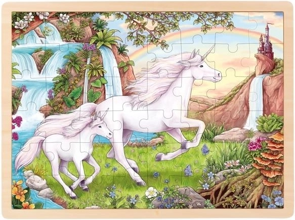 Goki dřevěné puzzle jednorožec 48 dílků