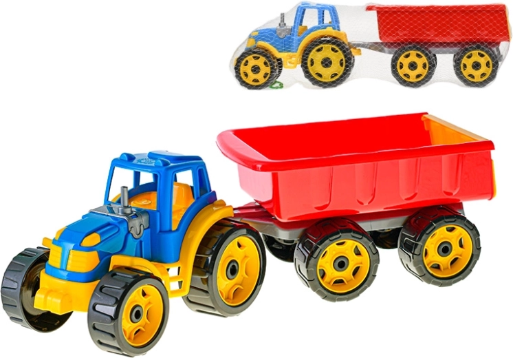 Traktor se sklápěcím přívěsem modro-červený 54 cm