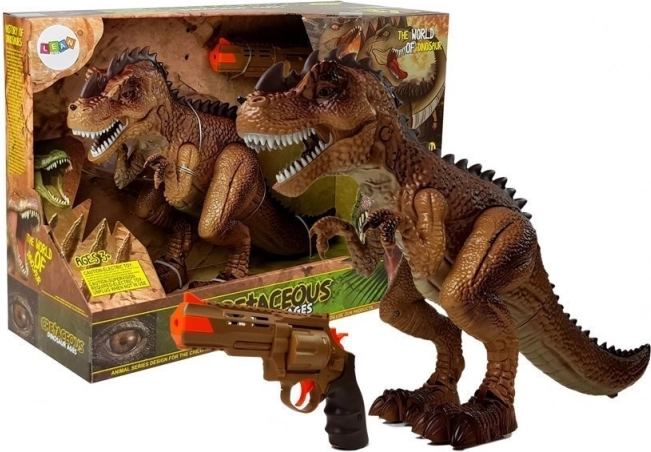 Interaktivní tyrannosaurus rex s párou, světly a zvuky + pistole