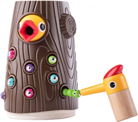 WOODY dřevěná magnetická hra Datel – vytahování červíků
