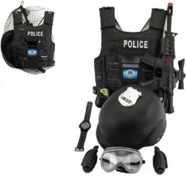 Policejní sada – pistole a helma s doplňky, plast 38 cm