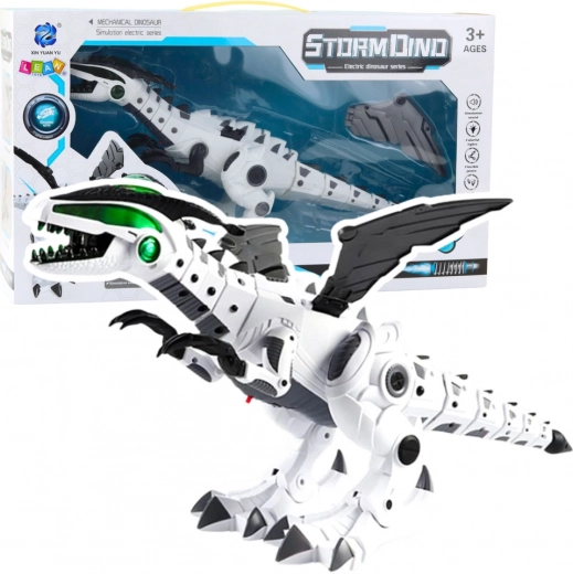 Robotický dinosaur s pohyblivými křídly, světly a zvuky – bílý