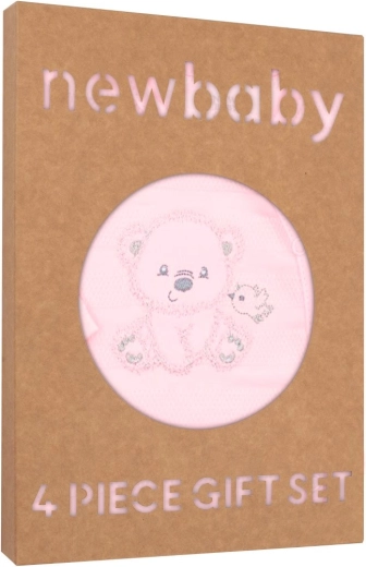 Kojenecká dárková souprava New Baby Sweet Bear, růžová, 4 díly – Růžová 53584