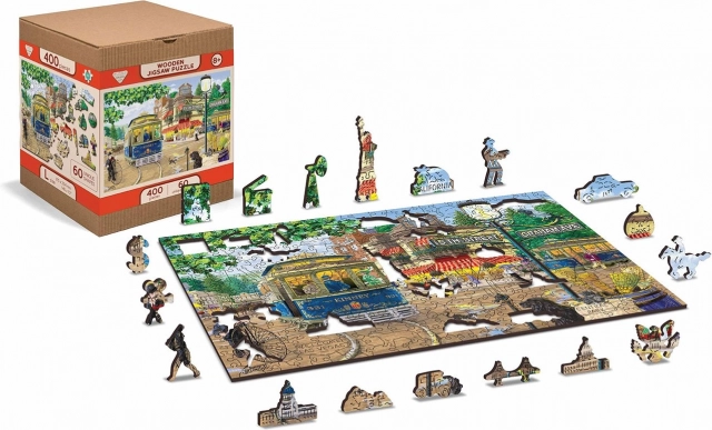 Dřevěné oboustranné puzzle WOODEN CITY Viktoriánská ulice 2v1, 200 dílků