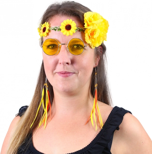 Sada Hippies Žlutá - Čelenka, Náušnice a Brýle