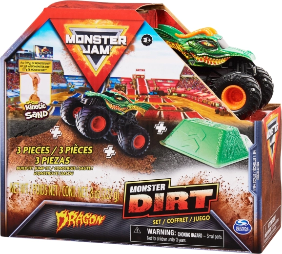 Monster Jam Dragon – kovový monster truck 1:64 se skokanskou rampou a pískem