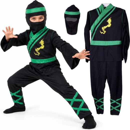 Dětský kostým ninja se zelenými detaily, velikost M
