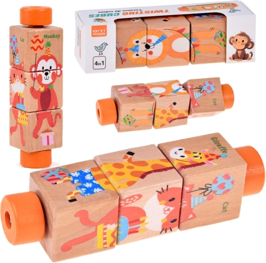 Dřevěné otáčecí puzzle se zvířátky