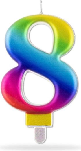Svíčka číslice 8 zapichovací duhová 7,5 cm