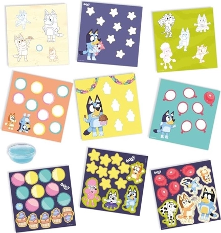6 karet s motivy Bluey a spousta barevných tvarů