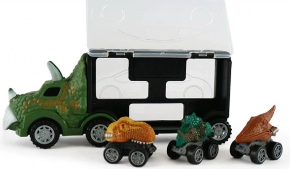 Dinosauří kamion s tahačem a 3 autíčky na zpětný chod
