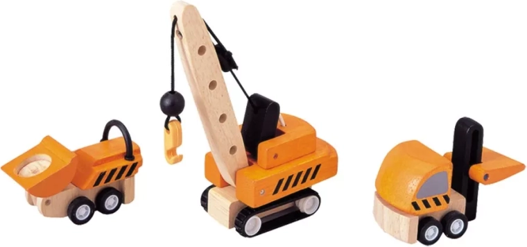 PlanToys sada dřevěných aut – stavební stroje