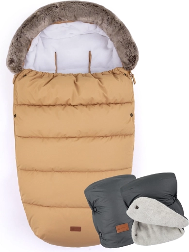 PETITE&MARS fusak 4v1 Comfy elegant caramel + rukávník Jasie charcoal grey