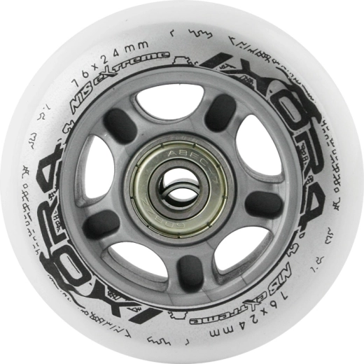 Sada bílých PU koleček 76 × 24 mm s ložisky ABEC 7 NILS EXTREME