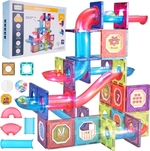 Magnetické 3D stavebnice, 83 dílů se světlem
