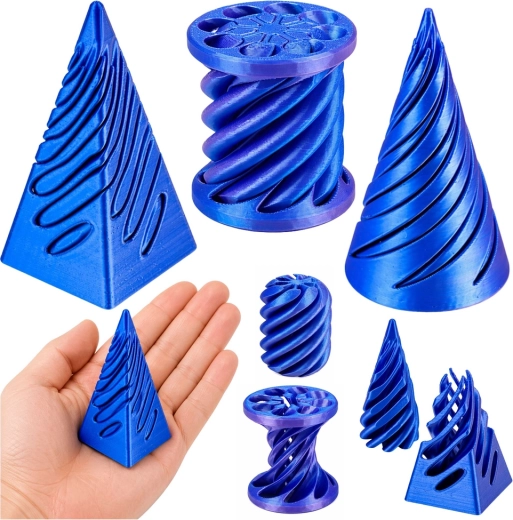Antistresová 3D senzorická sada – otáčivý kužel, válec a pyramida (modrá)