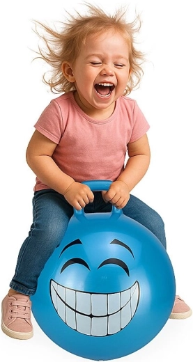 Skákací míč s držadlem HoppyDoo Smile modrý 45 cm s pumpičkou