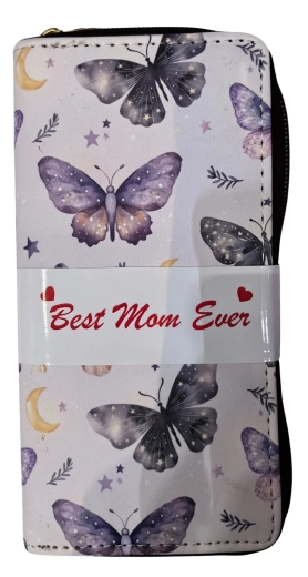 Pink dámská peněženka s motivem motýlů a měsíce