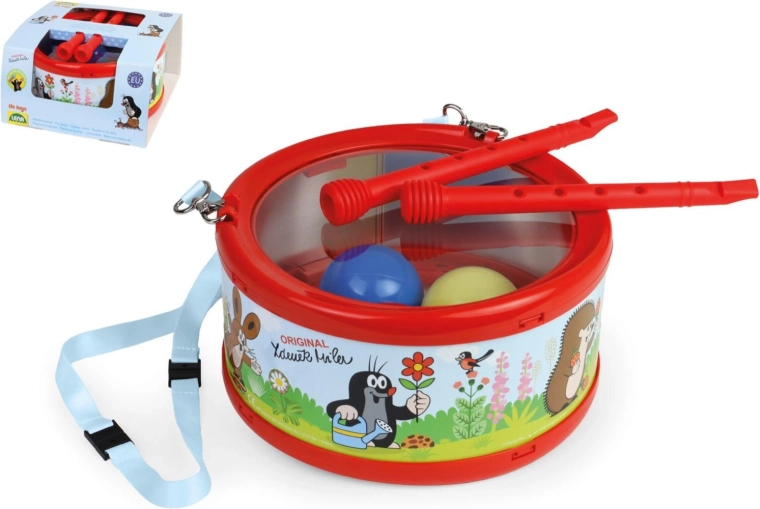 Plechový bubínek Krtek 21 cm s paličkami