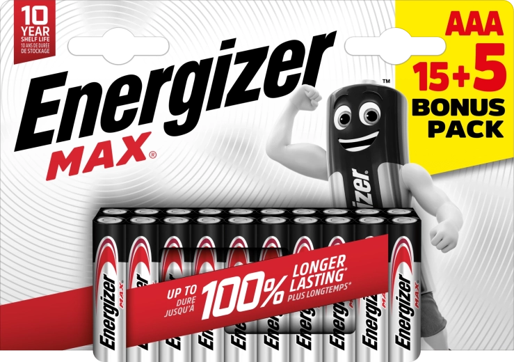 Energizer Max AAA alkalické baterie 20 ks