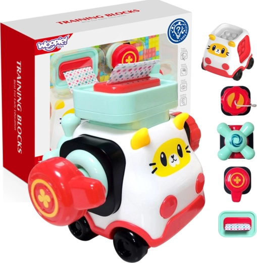 WOOPIE Baby montessori stavebnice autíčko kočička s manipulačními prvky