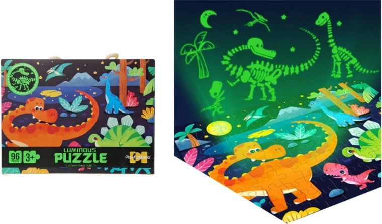 Svící puzzle do tmy – dinosauři, 96 dílků