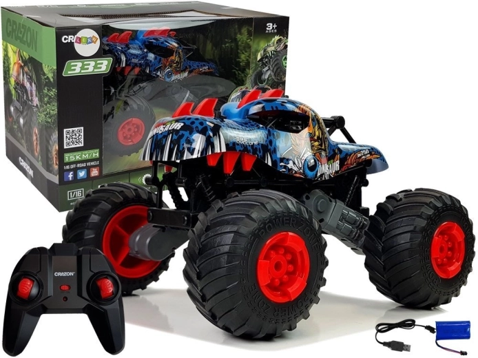 Zemní auto pro děti s motivem dinosaurů a velkými koly
