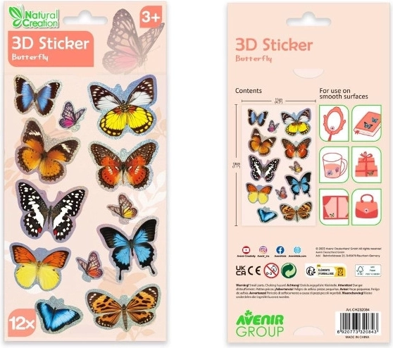 3D samolepky motýlci AVENIR, sada 12 ks