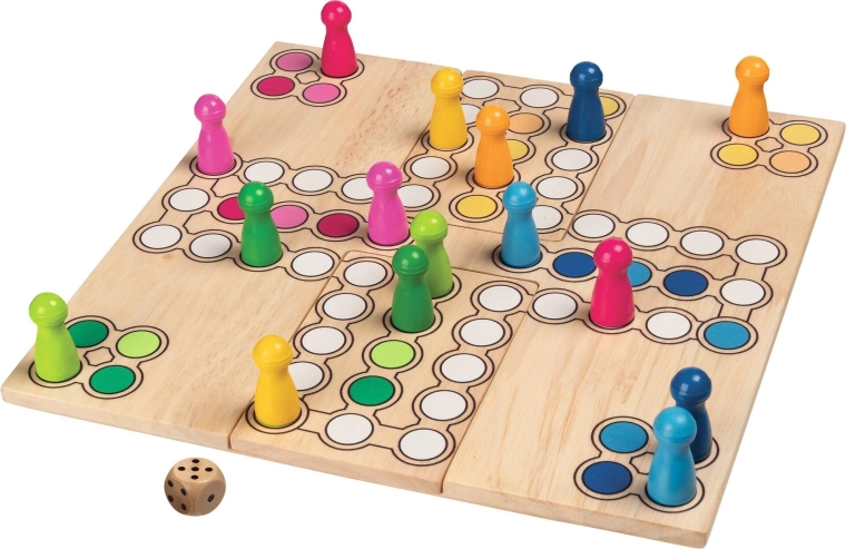 Dřevěná desková hra Ludo s variabilní hrací plochou - 1 kus