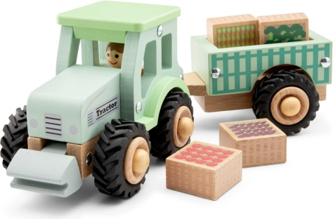 Dřevěný traktor s valníkem a nákladem