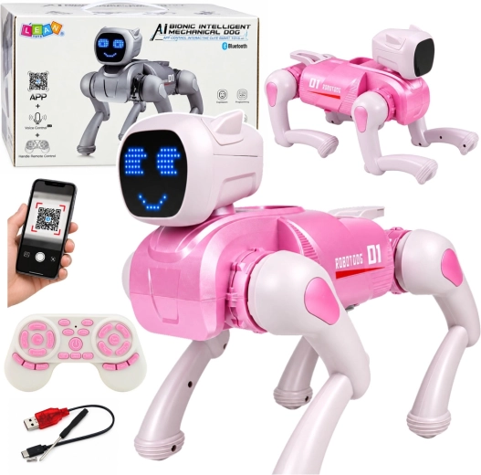 Interaktivní robotický pes AI na dálkové ovládání s Bluetooth, růžový