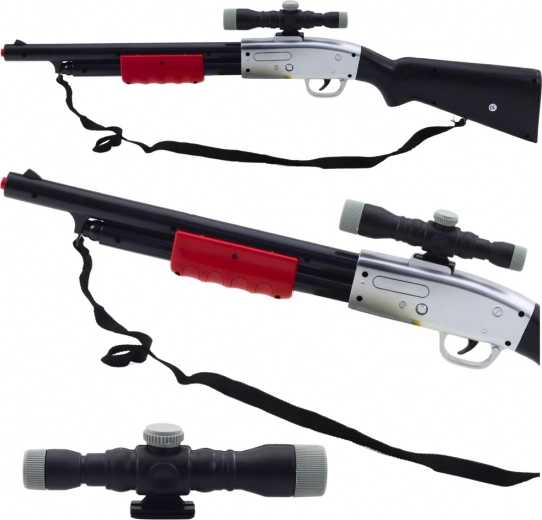 Dětská puška se zaměřovačem, zvukové efekty, černo‑stříbrná, 65 cm