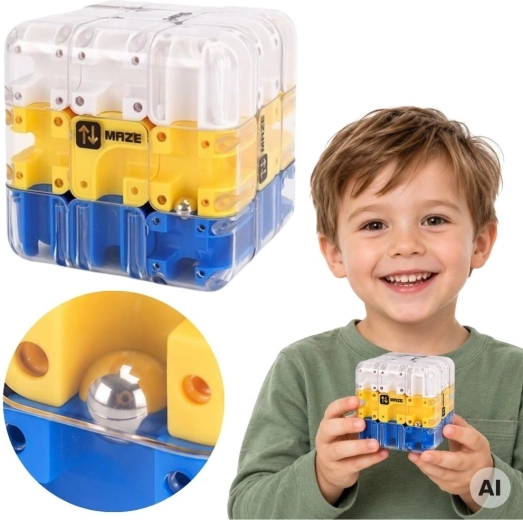 Woopie logická hra 3D bludiště s kuličkou modrá kostka
