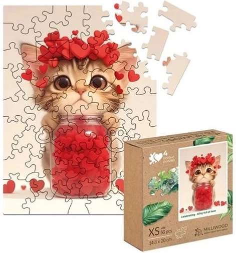 Dřevěné puzzle XS koťátko plné lásky 50 dílků