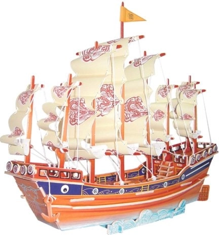 Dřevěné 3D puzzle plachetnice dynastie Ming – barevná