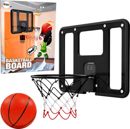 Závěsný mini basketbalový koš s elektronickým počítadlem bodů, světly, zvuky a míčem