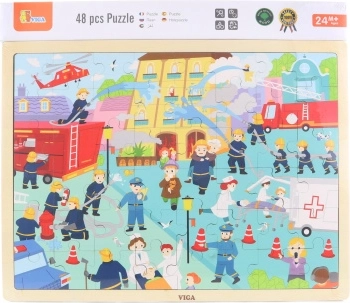 Dřevěné puzzle hasiči 48 dílků v rámu