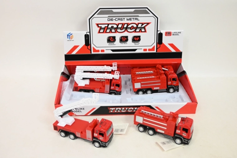 Hasičské auto na zpětný chod (pull-back) – kovovo-plastový model