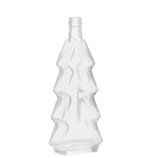 Skleněná láhev ve tvaru vánočního stromku 500 ml se zlatým uzávěrem