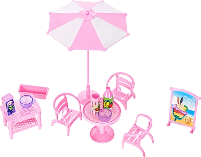 Venkovní posezení se slunečníkem