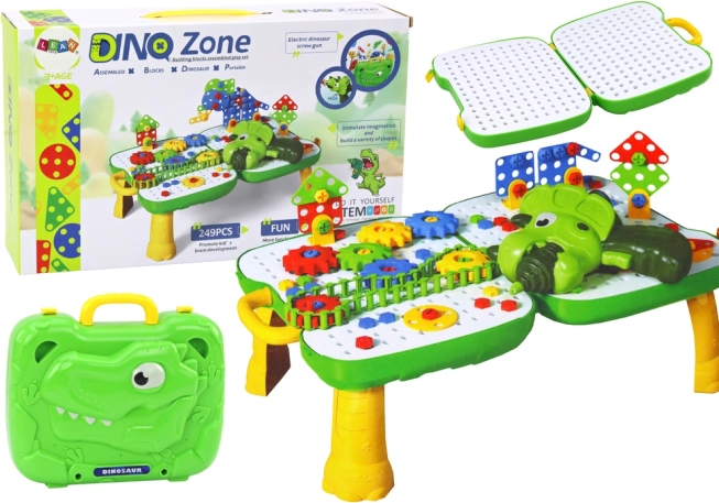 Stolek kufřík Dino Zone stavebnice s vrtačkou 249 dílů