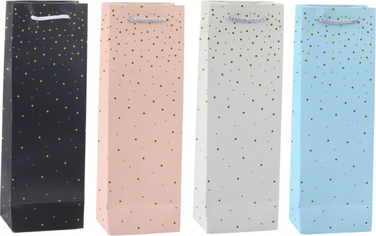 Papírová dárková taška na láhev se zlatými tečkami 35 x 12 x 9 cm