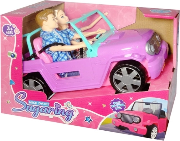 Růžový kabriolet se dvěma panenkami
