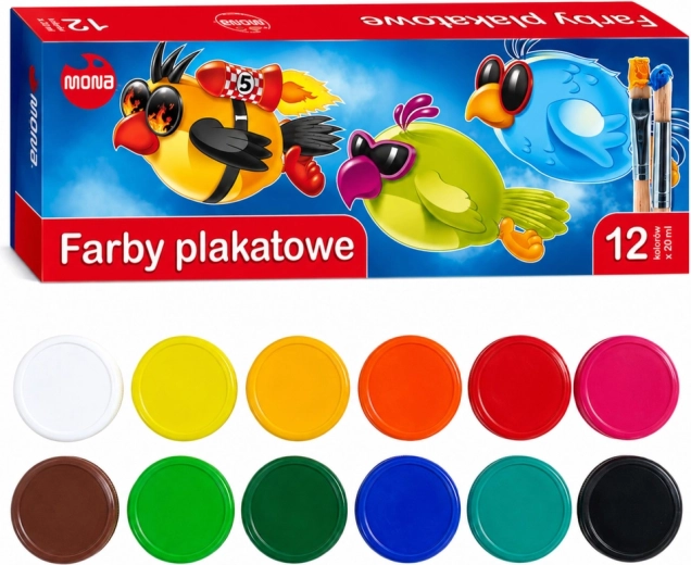 Školní plakátové barvy MONA 12 barev 20 ml