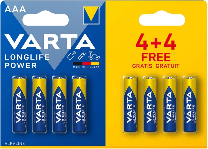 Alkalické baterie AAA LR03 1,5 V Longlife Power VARTA (8 ks)