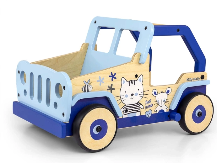 Dřevěné chodítko a pchací auto Milly Mally Explorer cat and mouse
